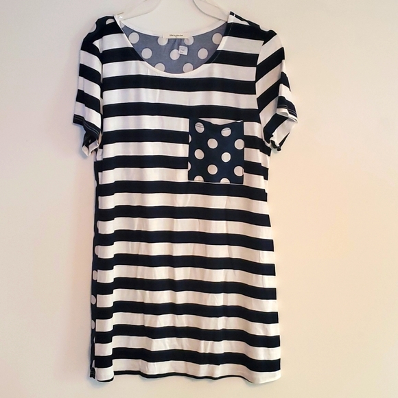 12Pm by Mon Ami Women's Polka Dot/Striped Cap Sleeve Tee - Picture 2 of 5